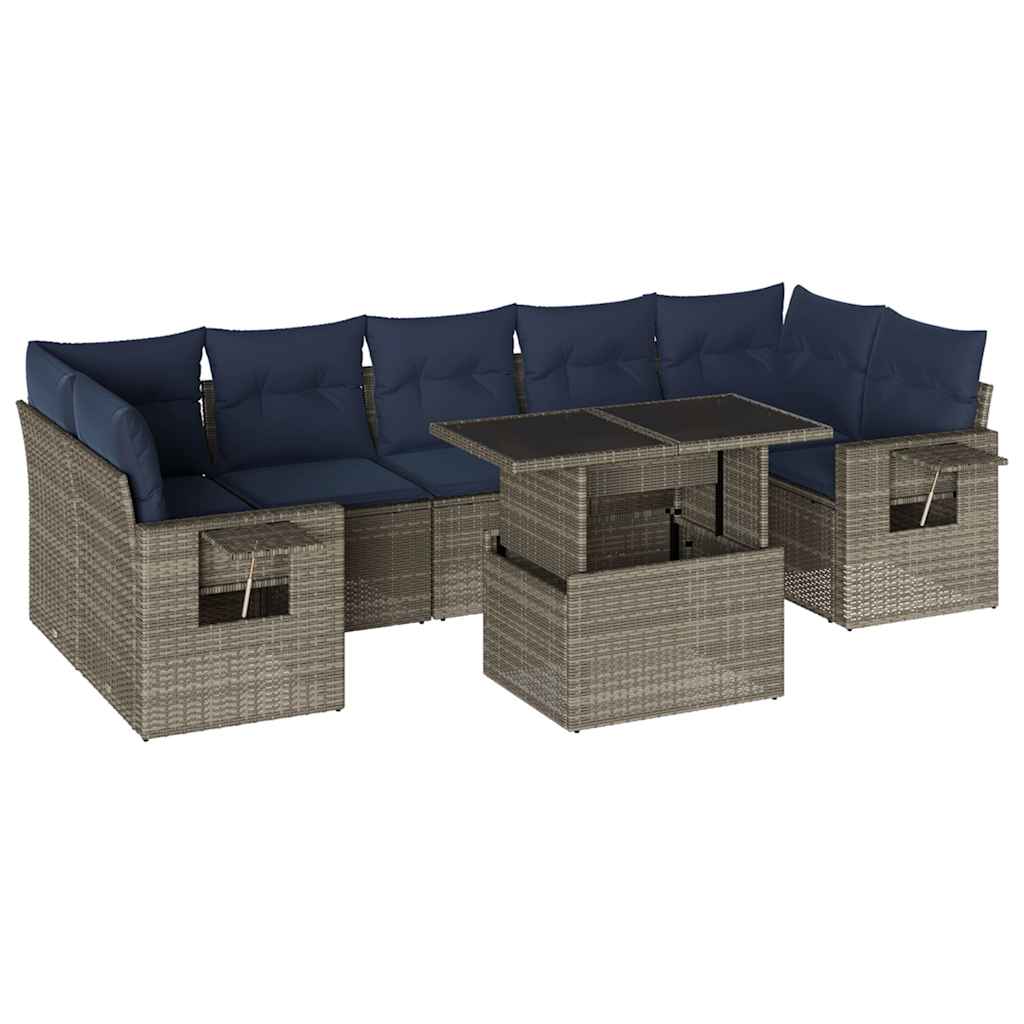 8 Piece Garden Sofa Set with Cushions Grey Poly Rattan