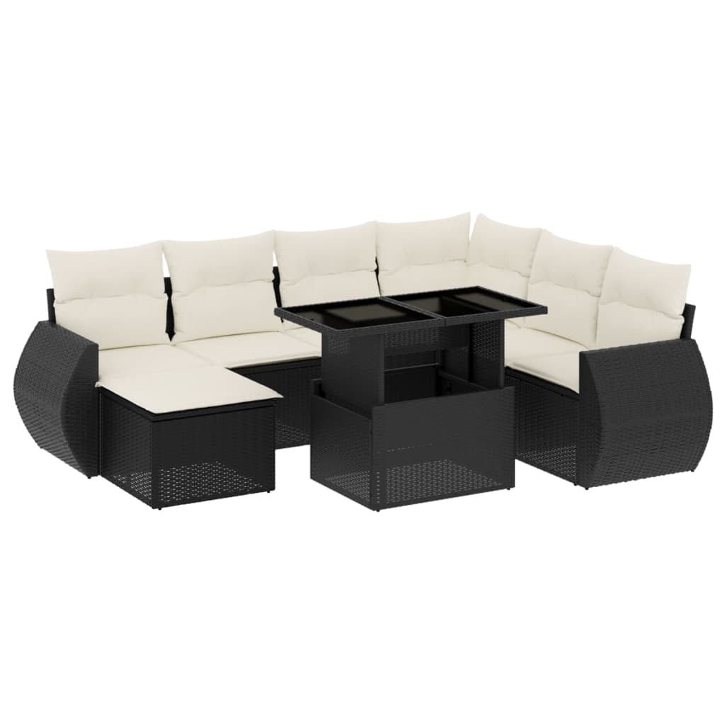 Garden Sofa Set Black Poly Rattan Large Adjustable Armrests