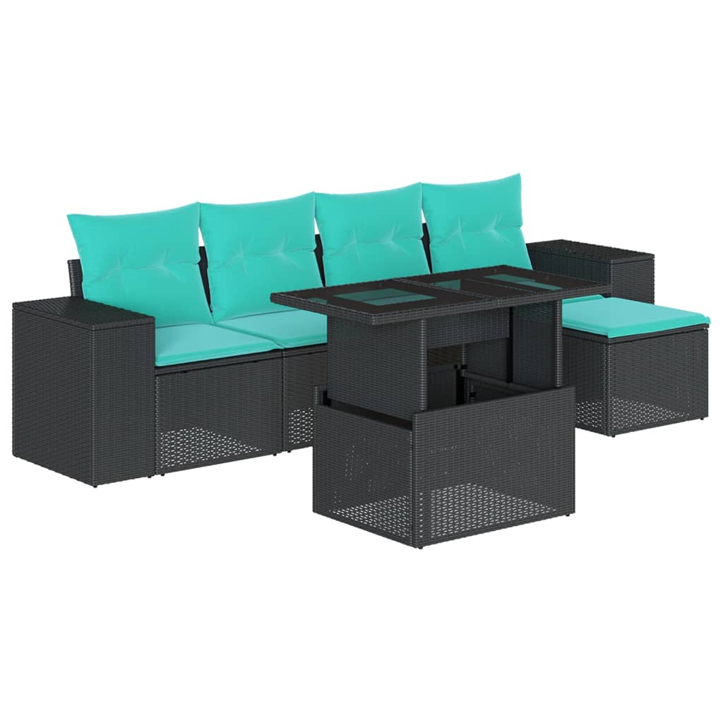 6 Piece Garden Sofa Set with Cushions Black Poly Rattan