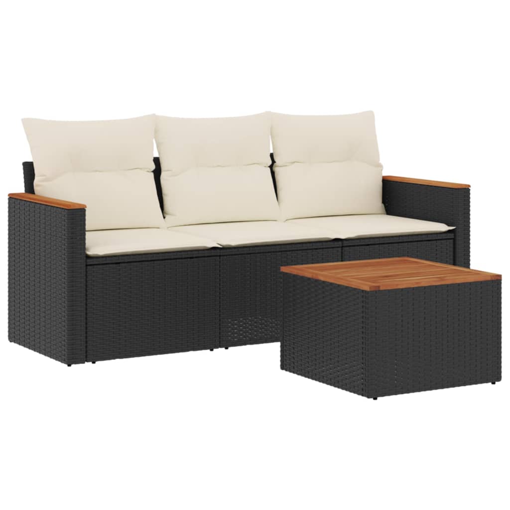 Garden Sofa Set Black PE rattan 4 Piece Set Adjustable Armrests