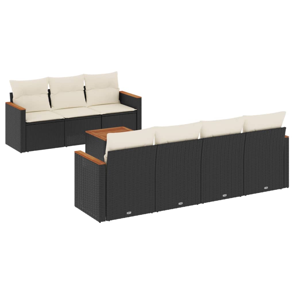 Garden Sofa Set Black Poly Rattan Large Adjustable Feet