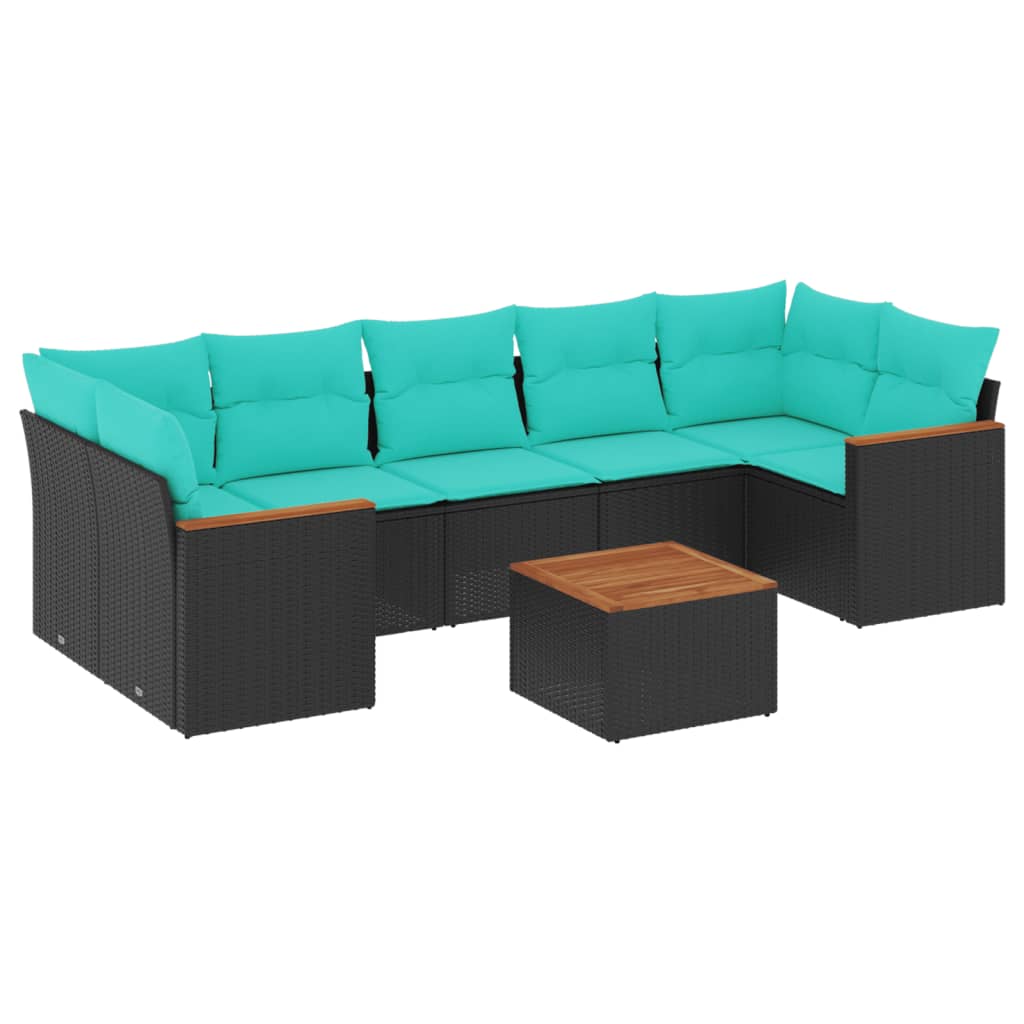 8 Piece Patio Sofa Set with Cushions Black Poly Rattan