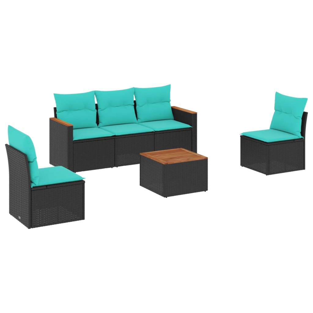 6 Piece Patio Sofa Set with Cushions Black Poly Rattan