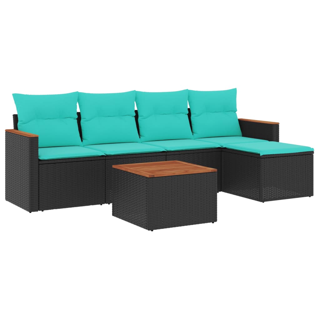 6 Piece Patio Sofa Set with Cushions Black Poly Rattan