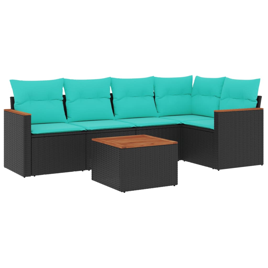 6 Piece Patio Sofa Set with Cushions Black Poly Rattan