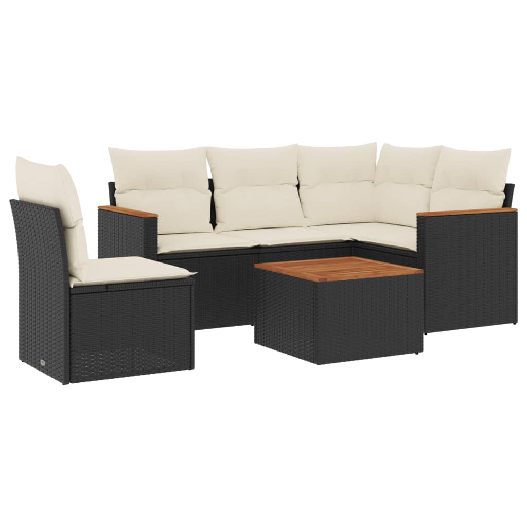 Garden Sofa Set Black PE rattan 6 piece set Adjustable Feet