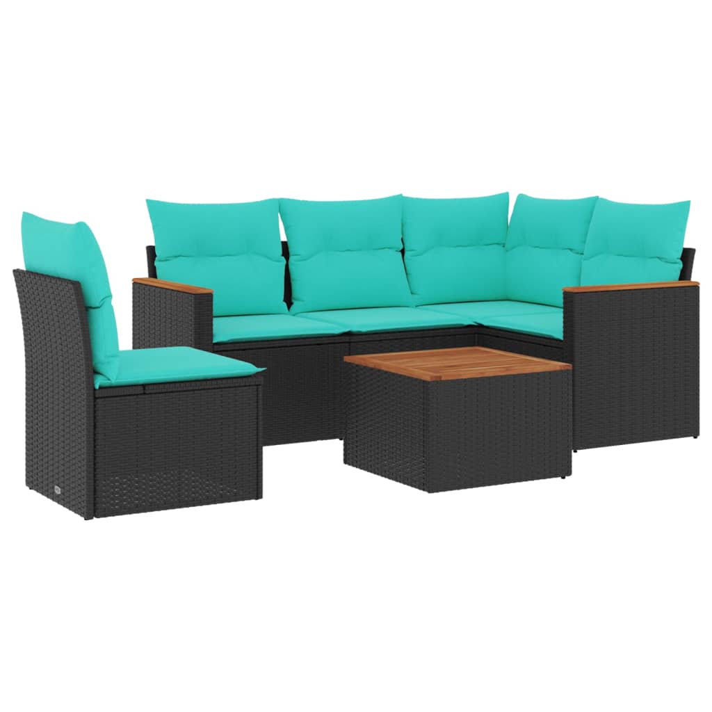 6 Piece Patio Sofa Set with Cushions Black Poly Rattan