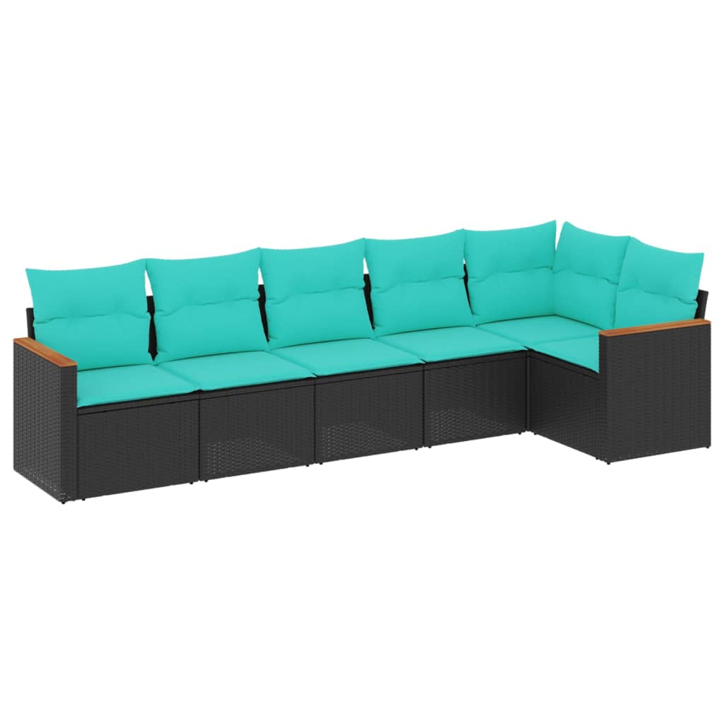 6 Piece Patio Sofa Set with Cushions Black Poly Rattan