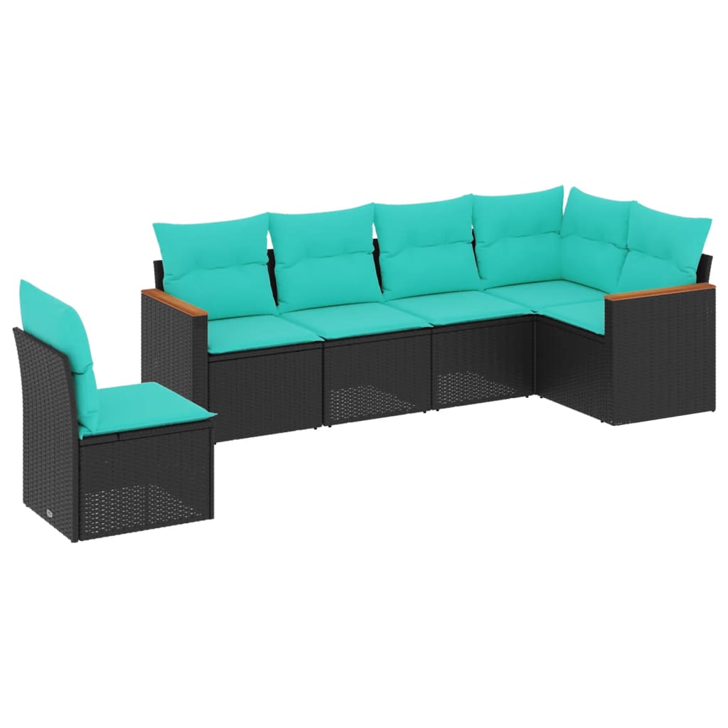 6 Piece Patio Sofa Set with Cushions Black Poly Rattan