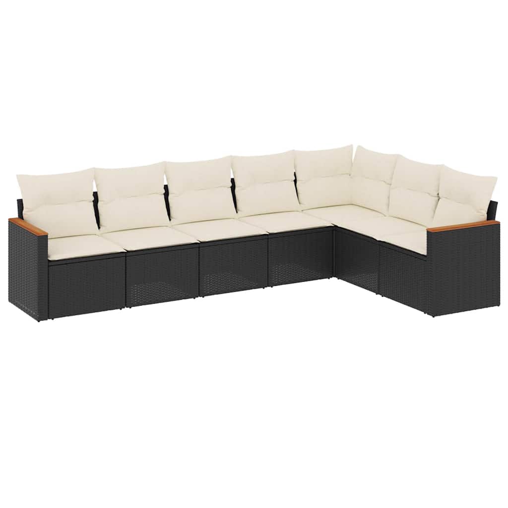 Garden Sofa Set Black PE Rattan 7 Piece Removable Covers
