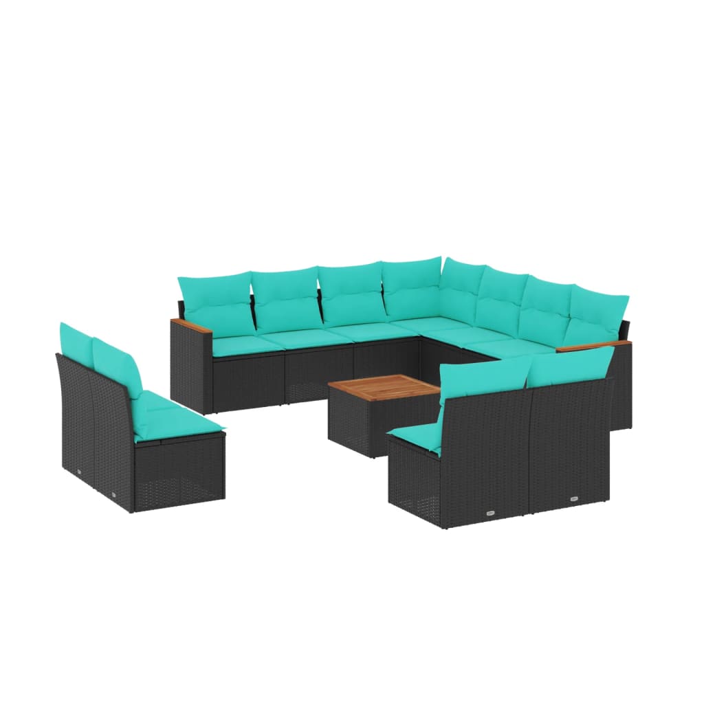 12 Piece Patio Sofa Set with Cushions Black Poly Rattan