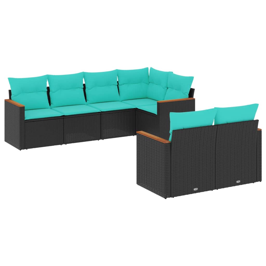 7 Piece Patio Sofa Set with Cushions Black Poly Rattan