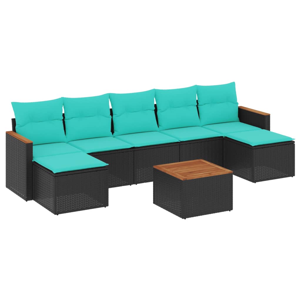 8 Piece Patio Sofa Set with Cushions Black Poly Rattan