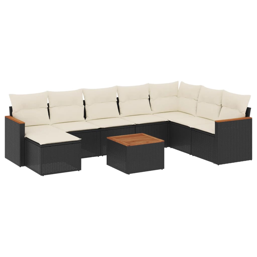 Garden Sofa Set Black with Cream White Cushions