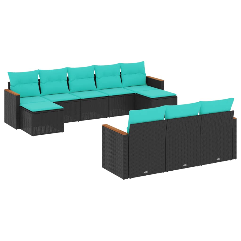 10 Piece Patio Sofa Set with Cushions Black Poly Rattan