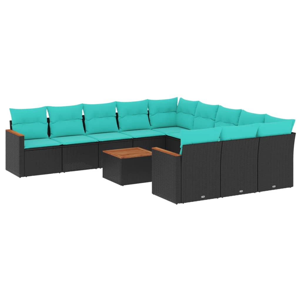 12 Piece Patio Sofa Set with Cushions Black Poly Rattan