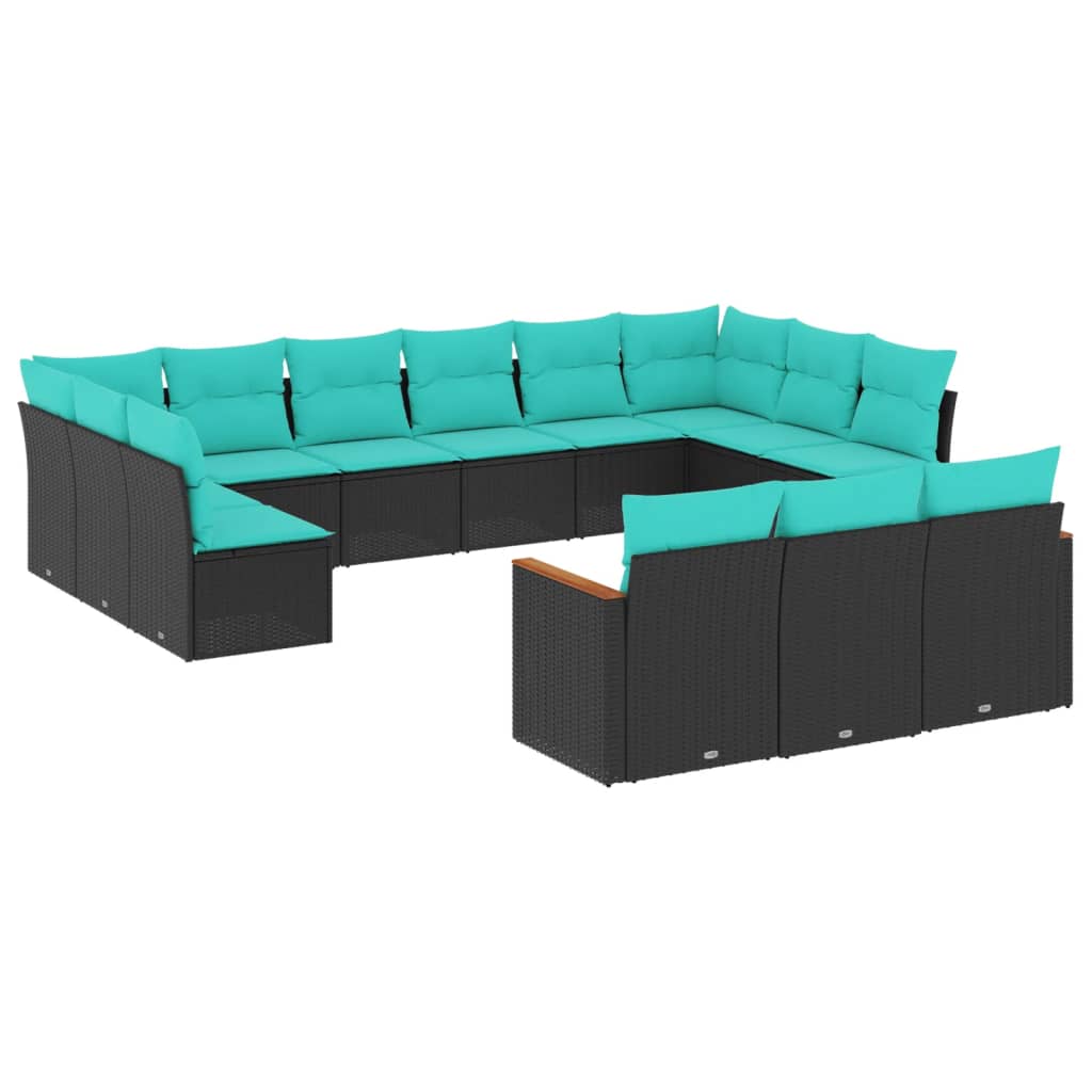 13 Piece Patio Sofa Set with Cushions Black Poly Rattan