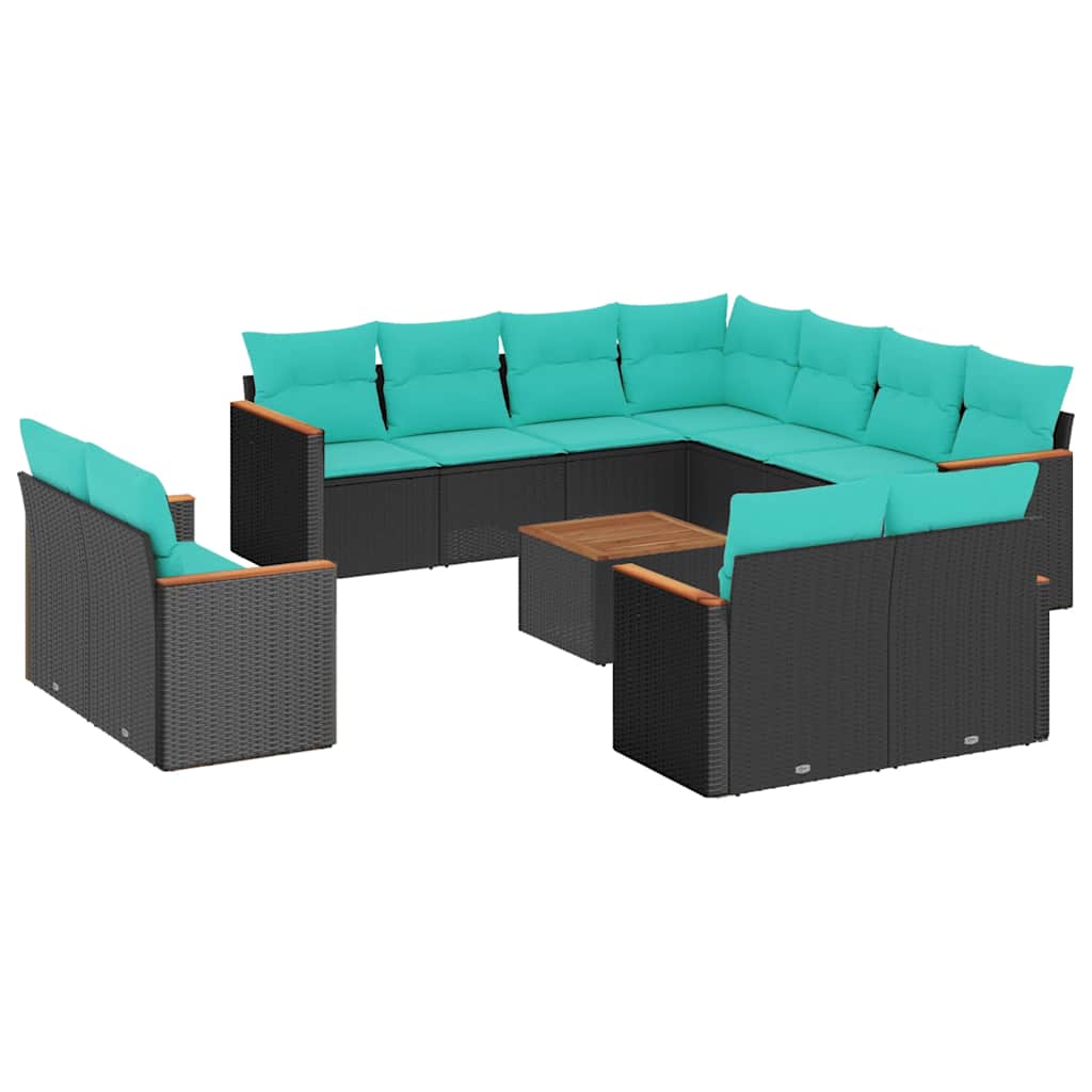 12 Piece Patio Sofa Set with Cushions Black Poly Rattan