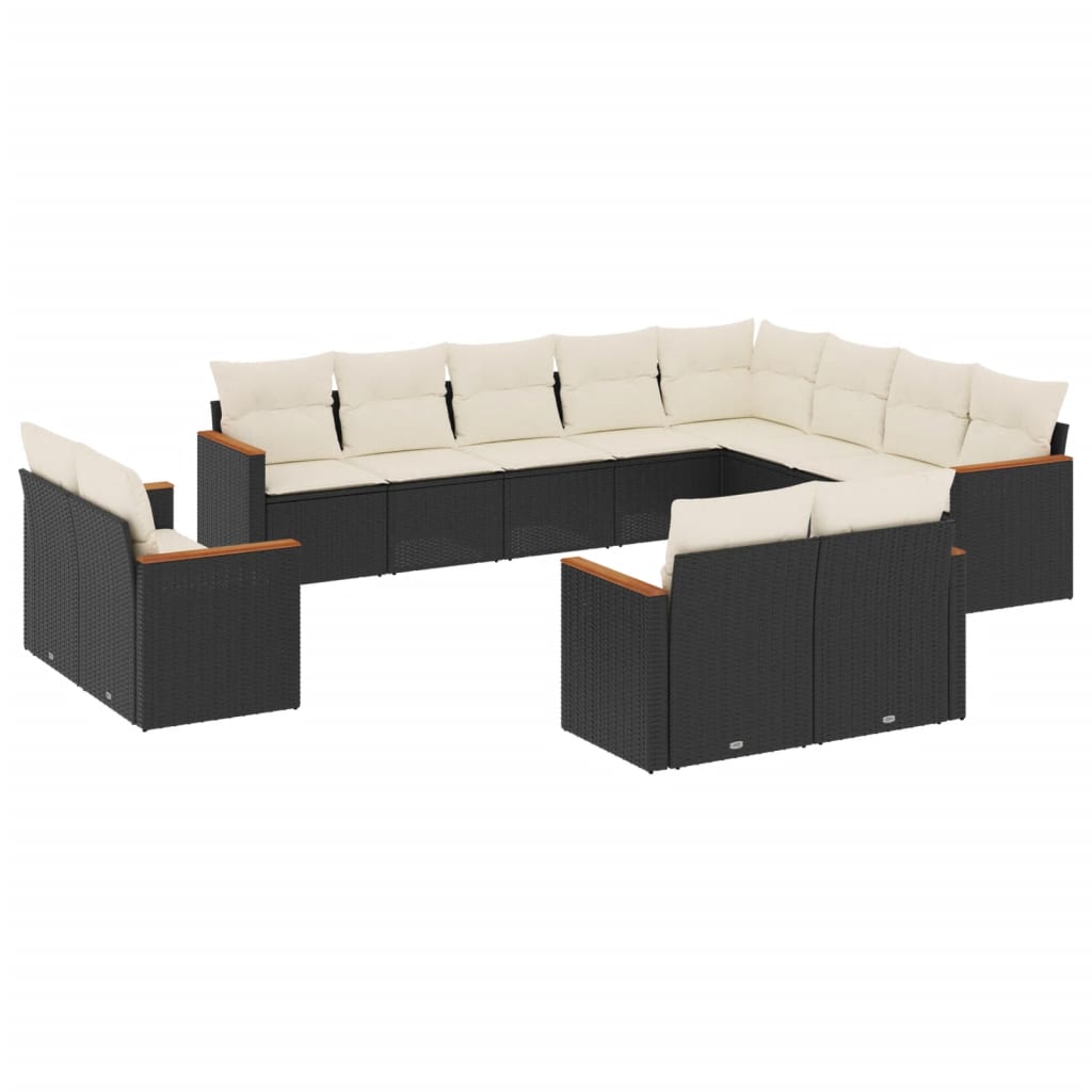 Garden Sofa Set Black PE rattan 12 Piece UV-resistant materials