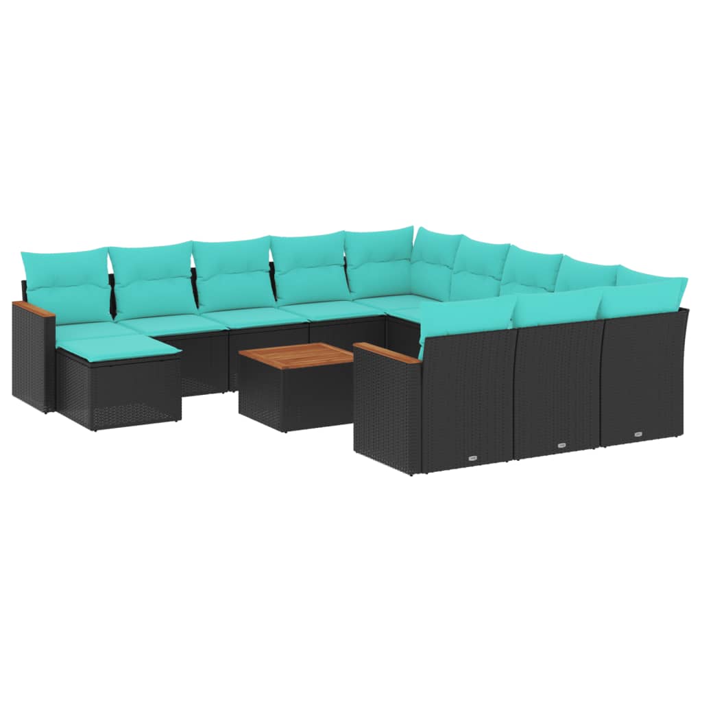 13 Piece Patio Sofa Set with Cushions Black Poly Rattan