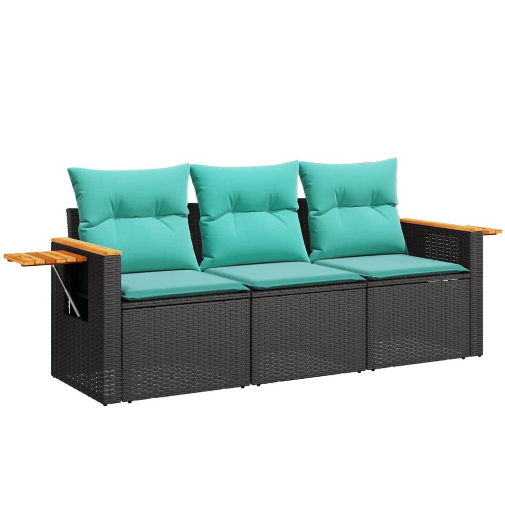Garden Sofa Set Black PE rattan 3-Piece Removable Covers