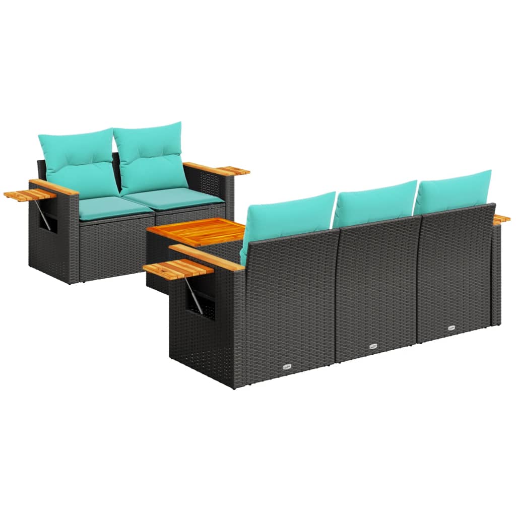 6 Piece Patio Sofa Set with Cushions Black Poly Rattan