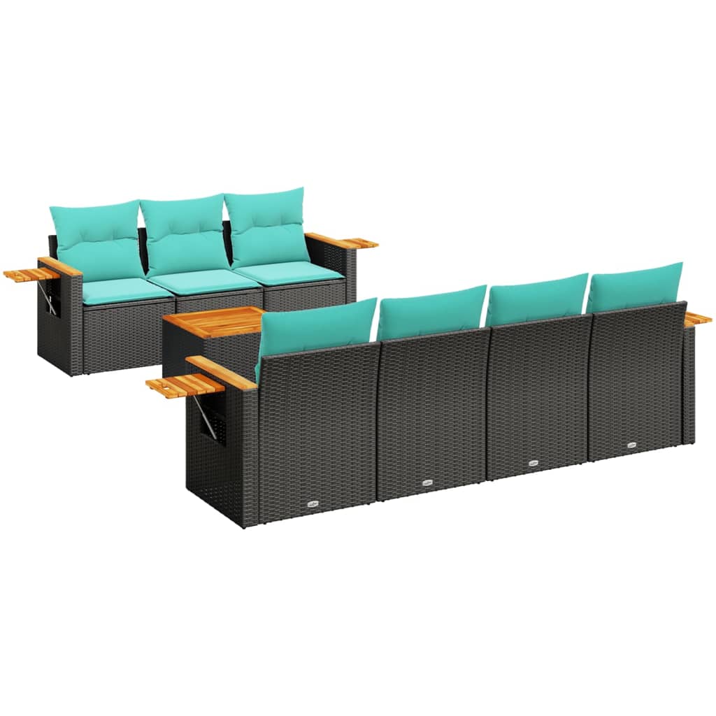 8 Piece Patio Sofa Set with Cushions Black Poly Rattan
