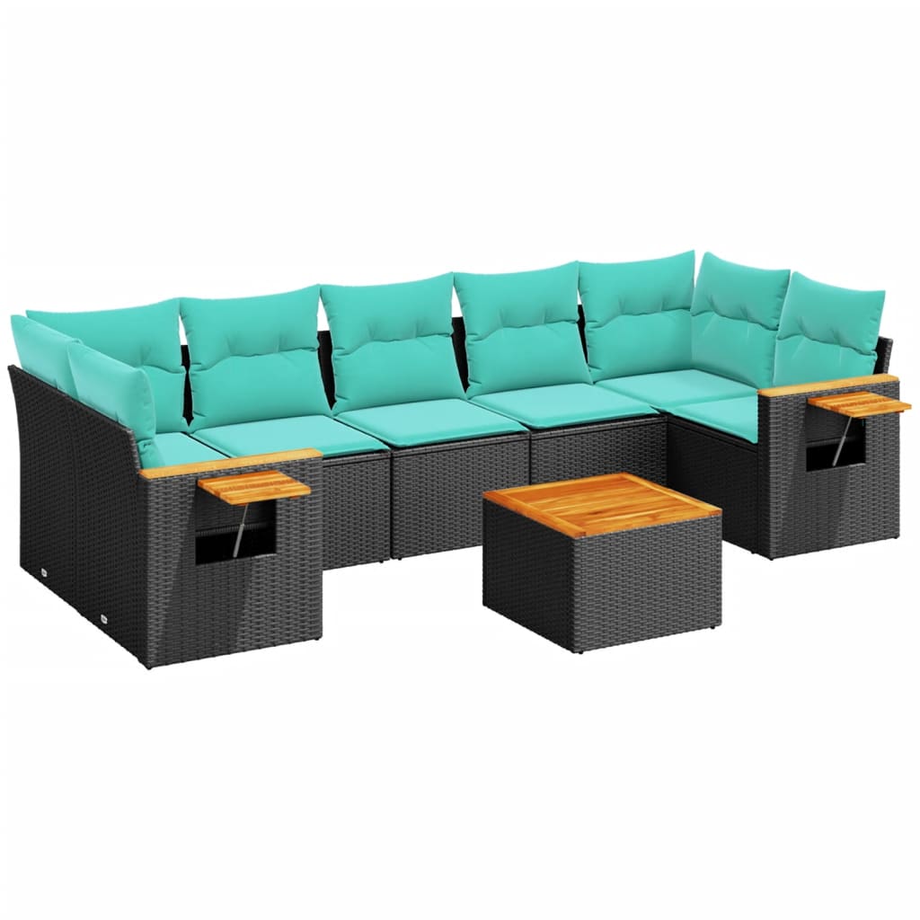 8 Piece Patio Sofa Set with Cushions Black Poly Rattan