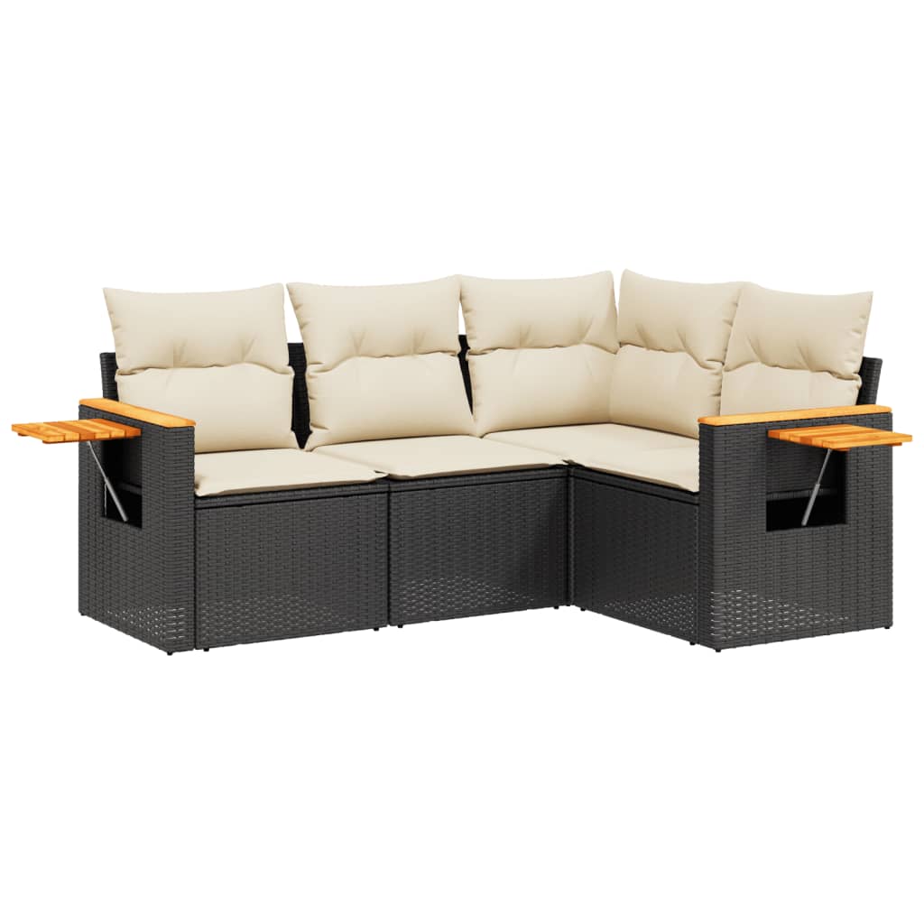 Garden Sofa Set Black and Cream White PE rattan 4 Piece Modular