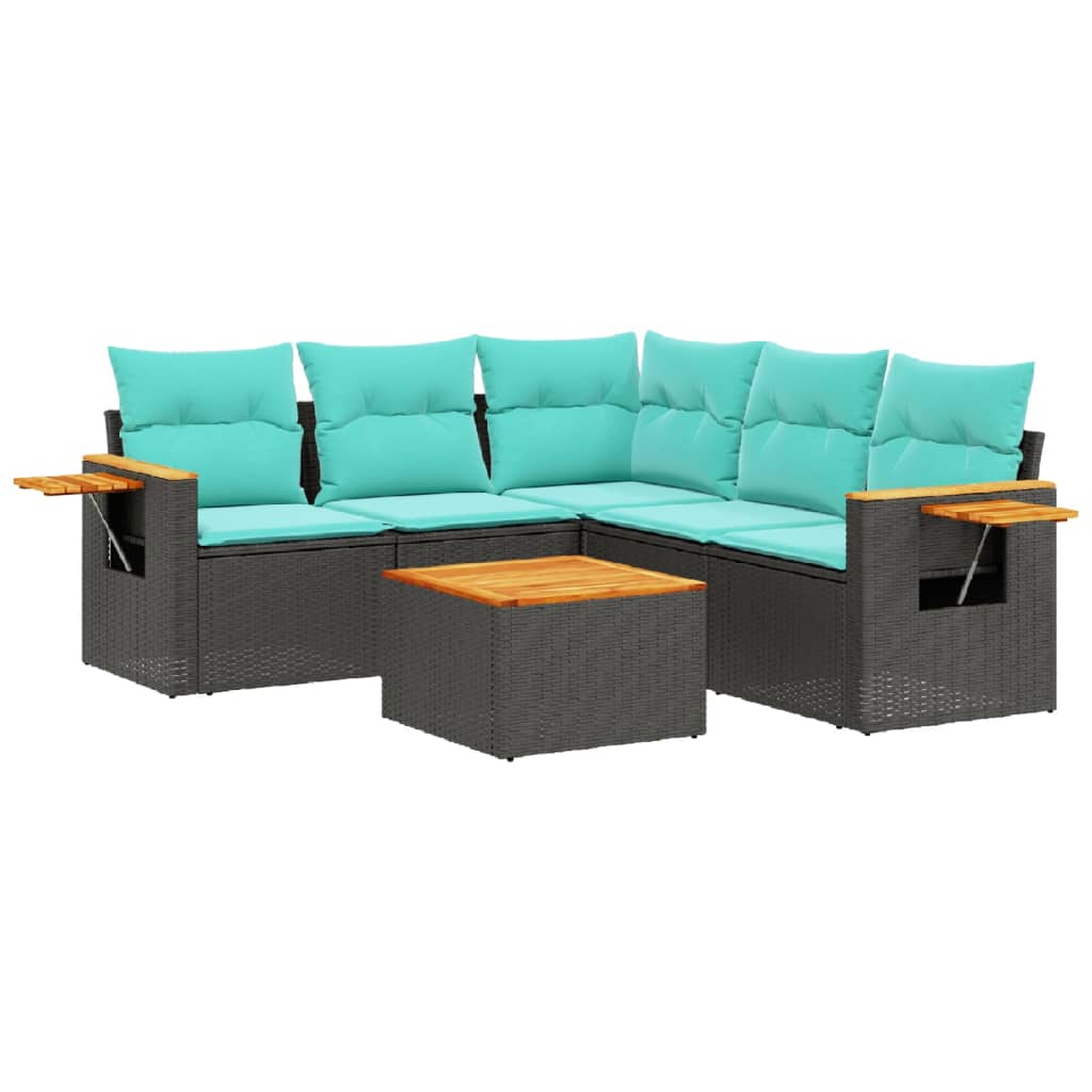 6 Piece Patio Sofa Set with Cushions Black Poly Rattan
