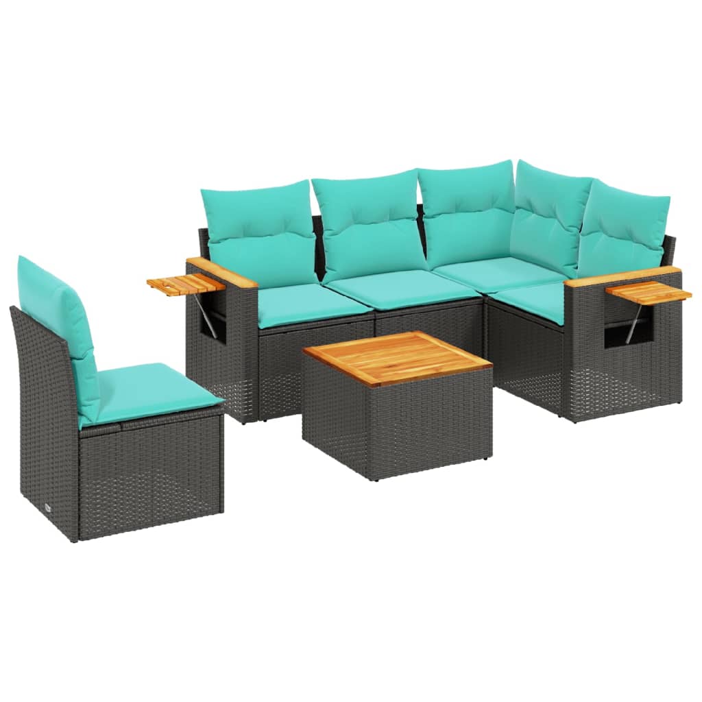 6 Piece Patio Sofa Set with Cushions Black Poly Rattan