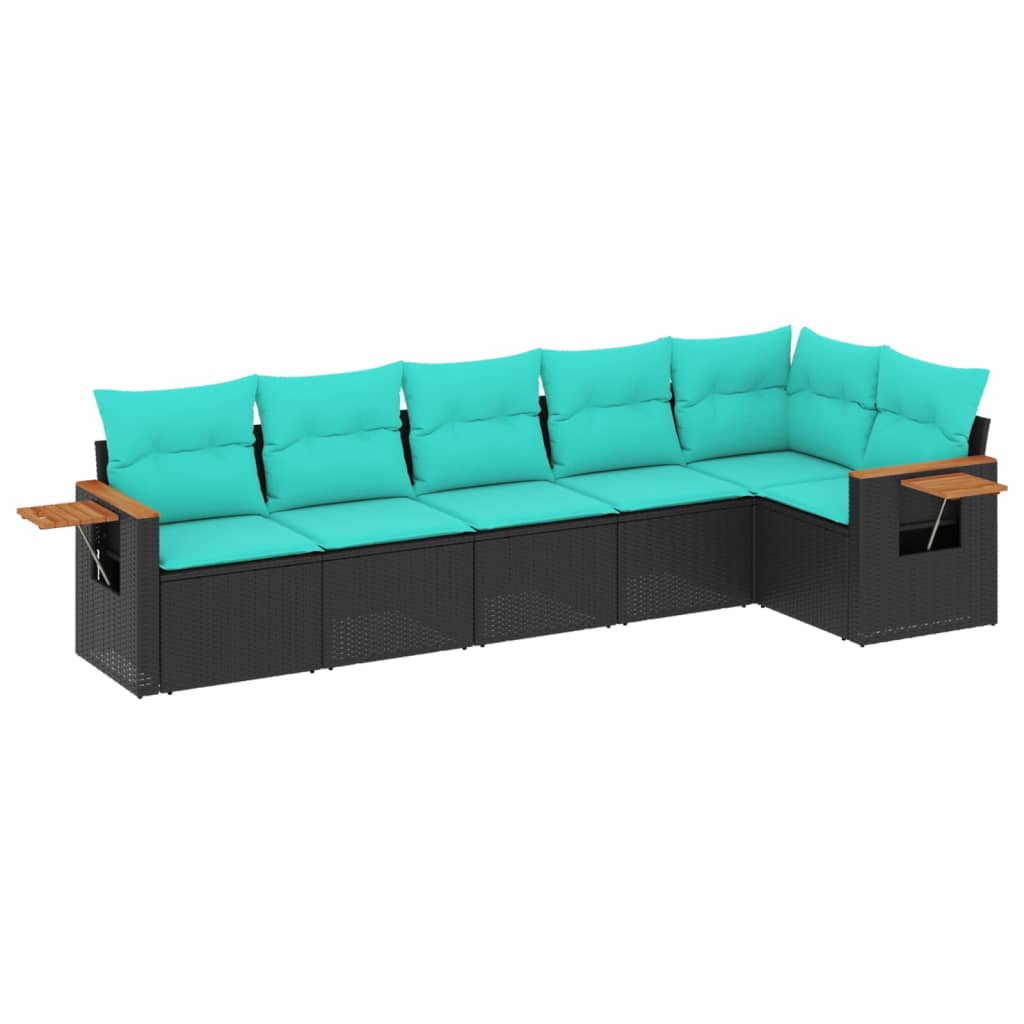 6 Piece Patio Sofa Set with Cushions Black Poly Rattan
