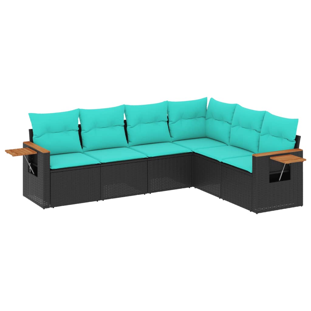 6 Piece Patio Sofa Set with Cushions Black Poly Rattan