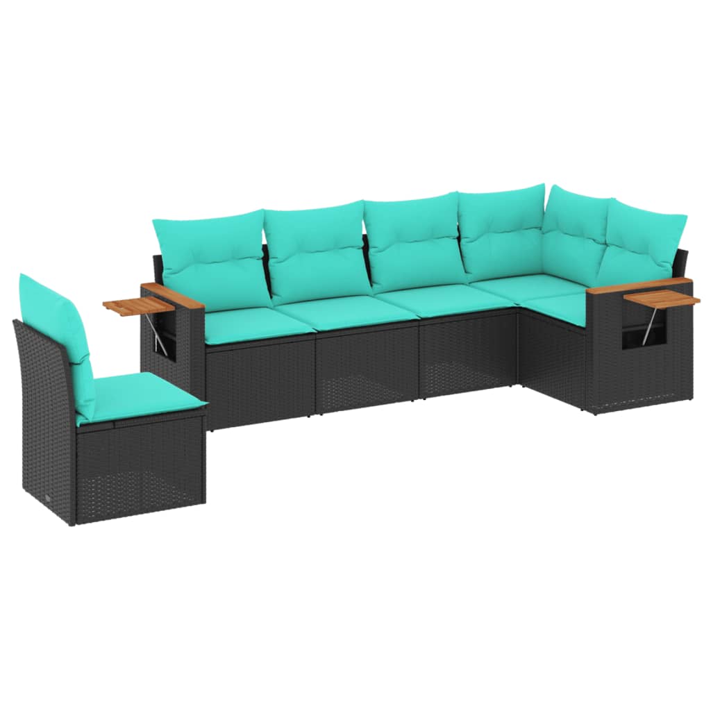 6 Piece Patio Sofa Set with Cushions Black Poly Rattan
