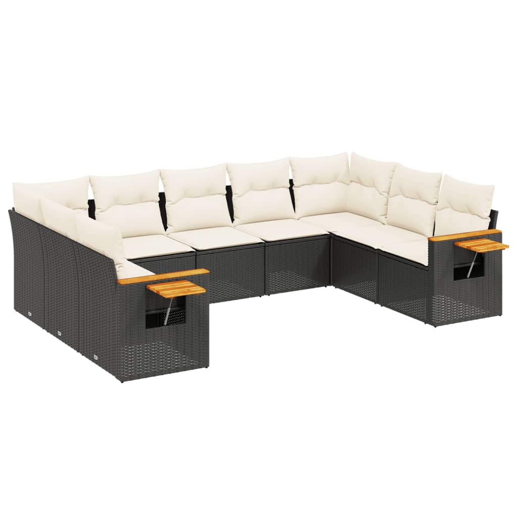Garden Sofa Set Black PE rattan, powder-coated steel, acacia wood