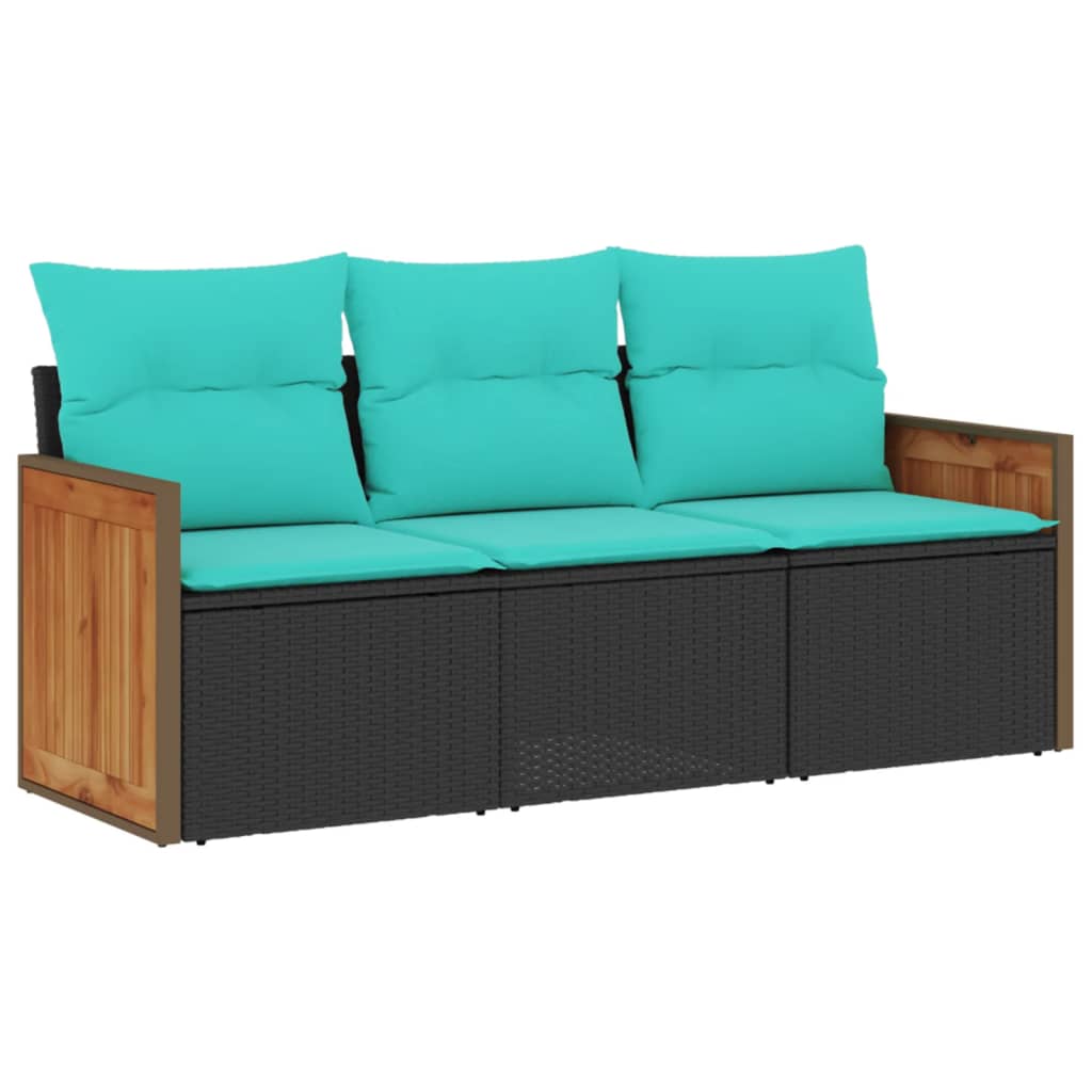 Garden Sofa Set Black PE rattan 3 Piece Storage