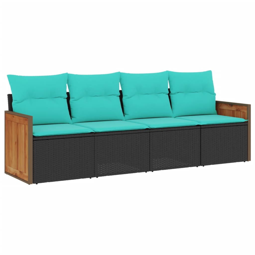 Garden Sofa Set Black PE Rattan 4 Piece Set Adjustable Feet