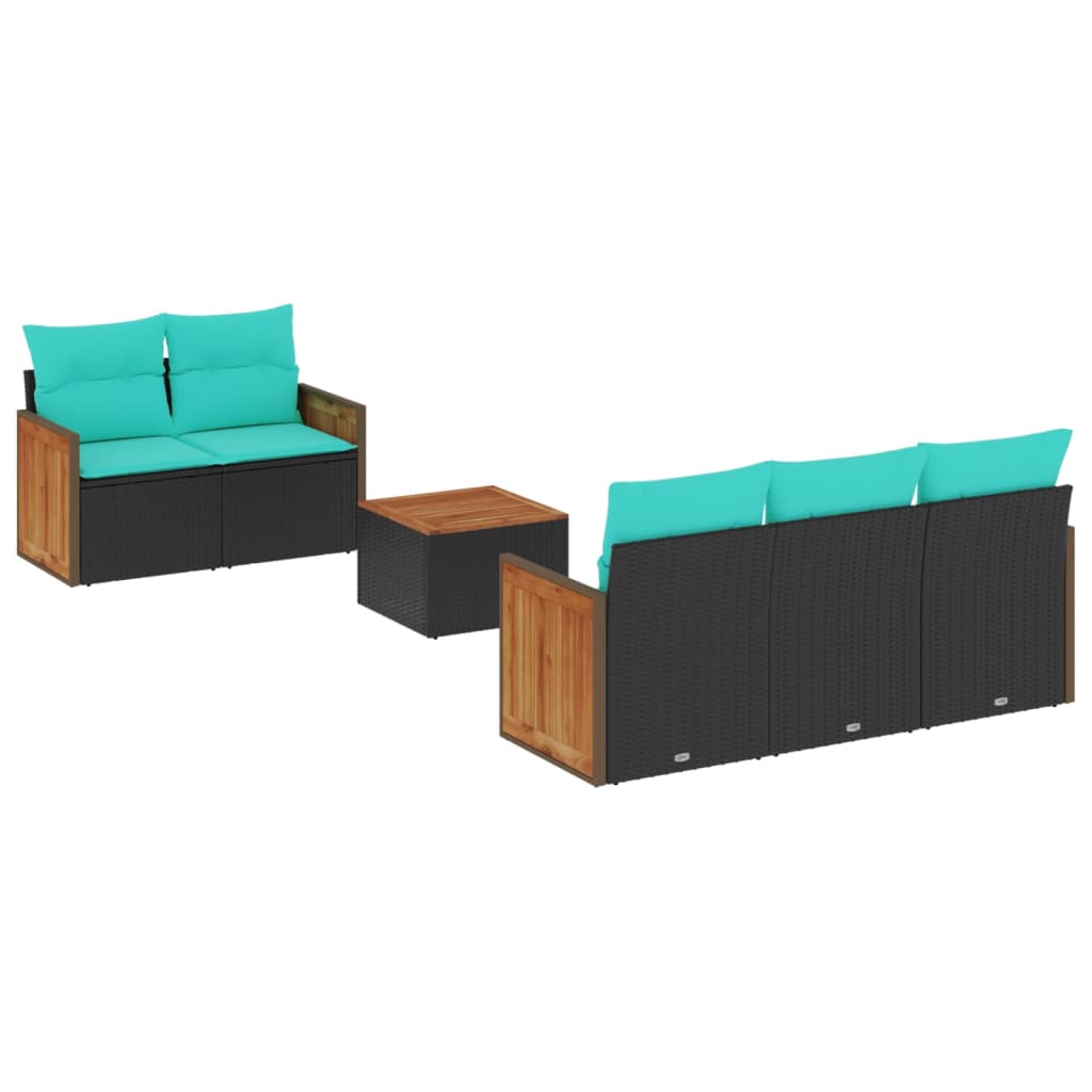 6 Piece Patio Sofa Set with Cushions Black Poly Rattan