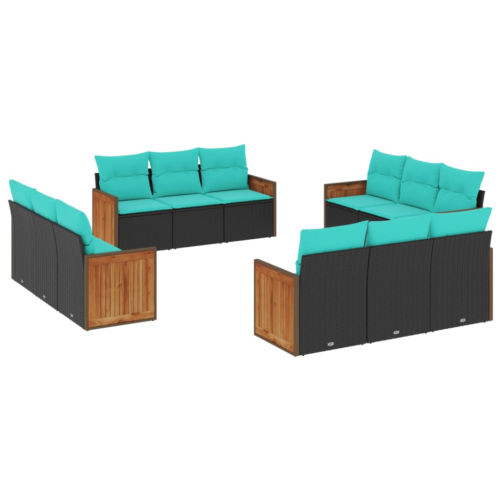 12 Piece Patio Sofa Set with Cushions Black Poly Rattan