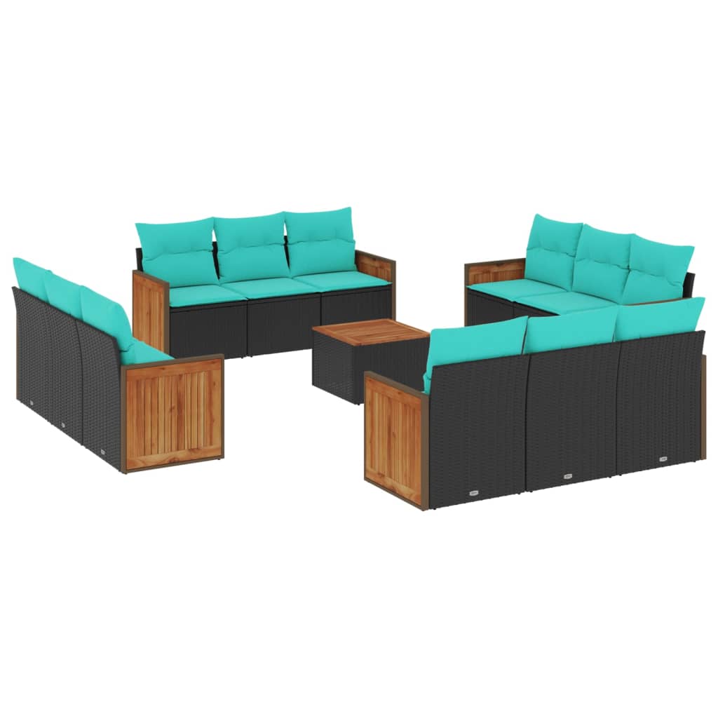 13 Piece Patio Sofa Set with Cushions Black Poly Rattan