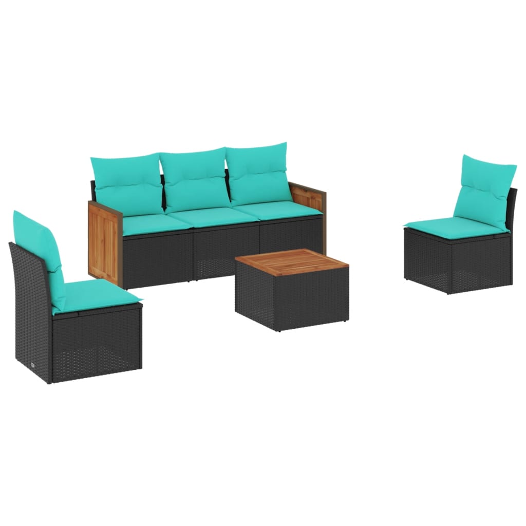 6 Piece Patio Sofa Set with Cushions Black Poly Rattan