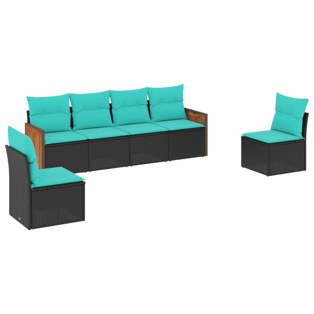 6 Piece Patio Sofa Set with Cushions Black Poly Rattan