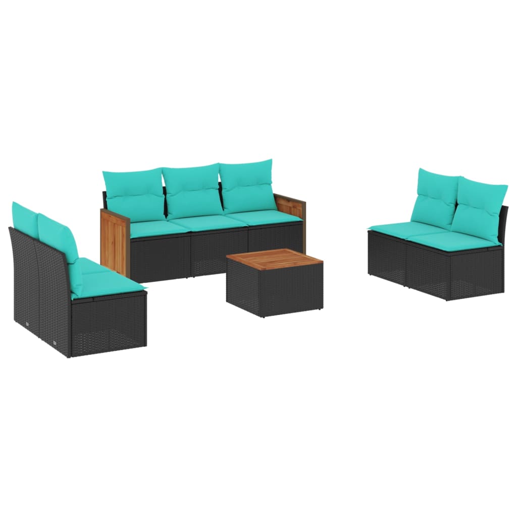 8 Piece Patio Sofa Set with Cushions Black Poly Rattan