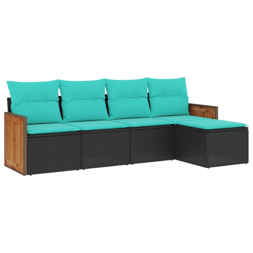 Garden Sofa Set Black PE Rattan 5 Piece Set Modular