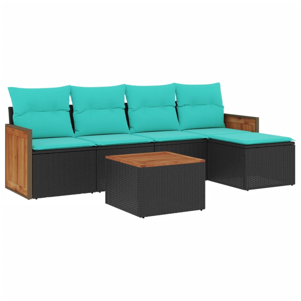 6 Piece Patio Sofa Set with Cushions Black Poly Rattan