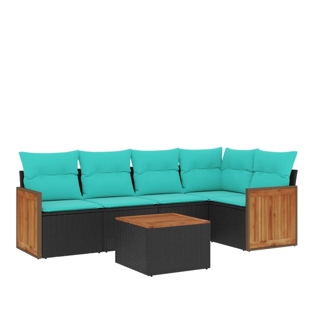 6 Piece Patio Sofa Set with Cushions Black Poly Rattan