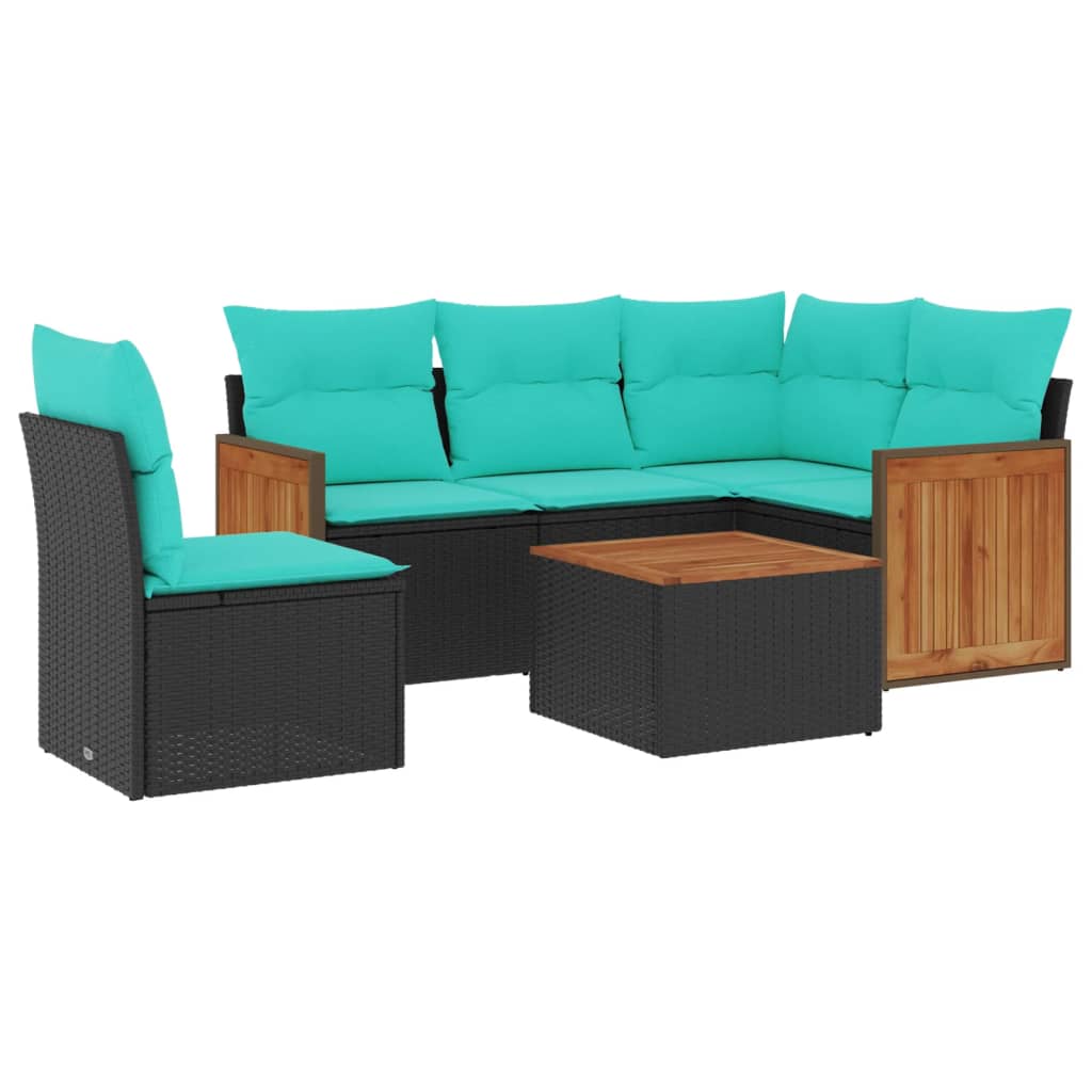 6 Piece Patio Sofa Set with Cushions Black Poly Rattan