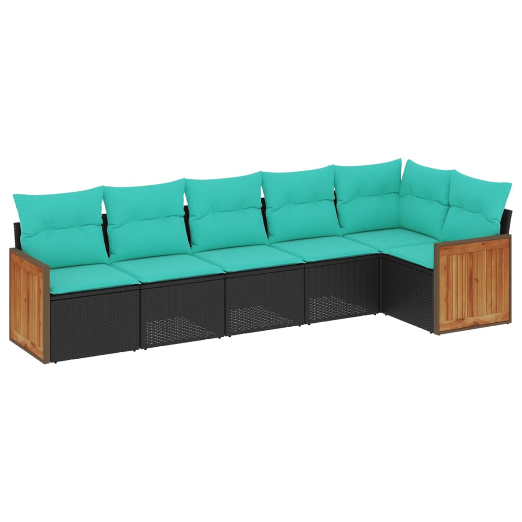 6 Piece Patio Sofa Set with Cushions Black Poly Rattan