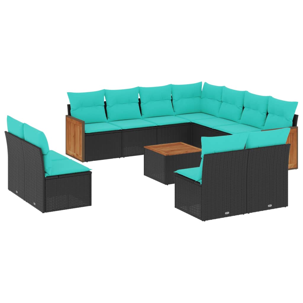 12 Piece Patio Sofa Set with Cushions Black Poly Rattan