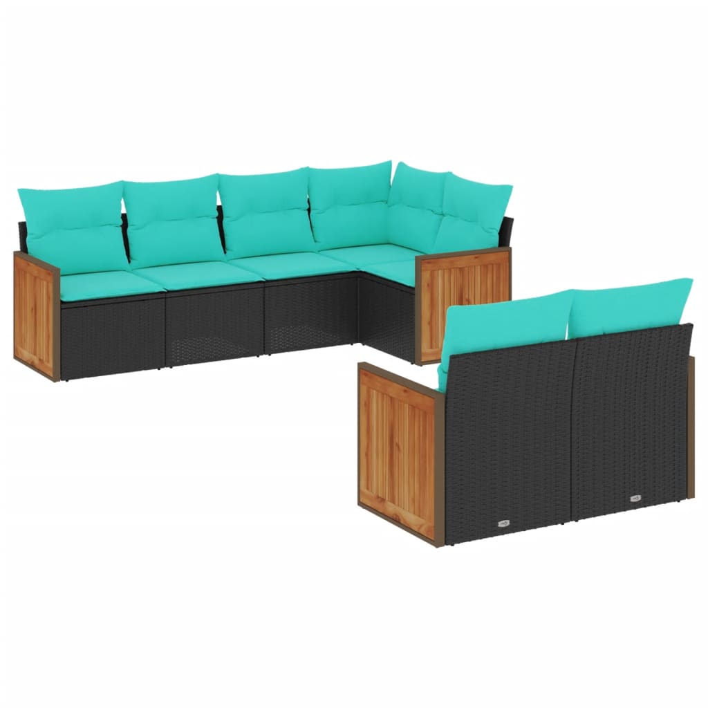 7 Piece Patio Sofa Set with Cushions Black Poly Rattan